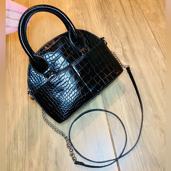 Zara Bags Euc Zara Black Animal Embossed Vegan Leather Mini Bowling